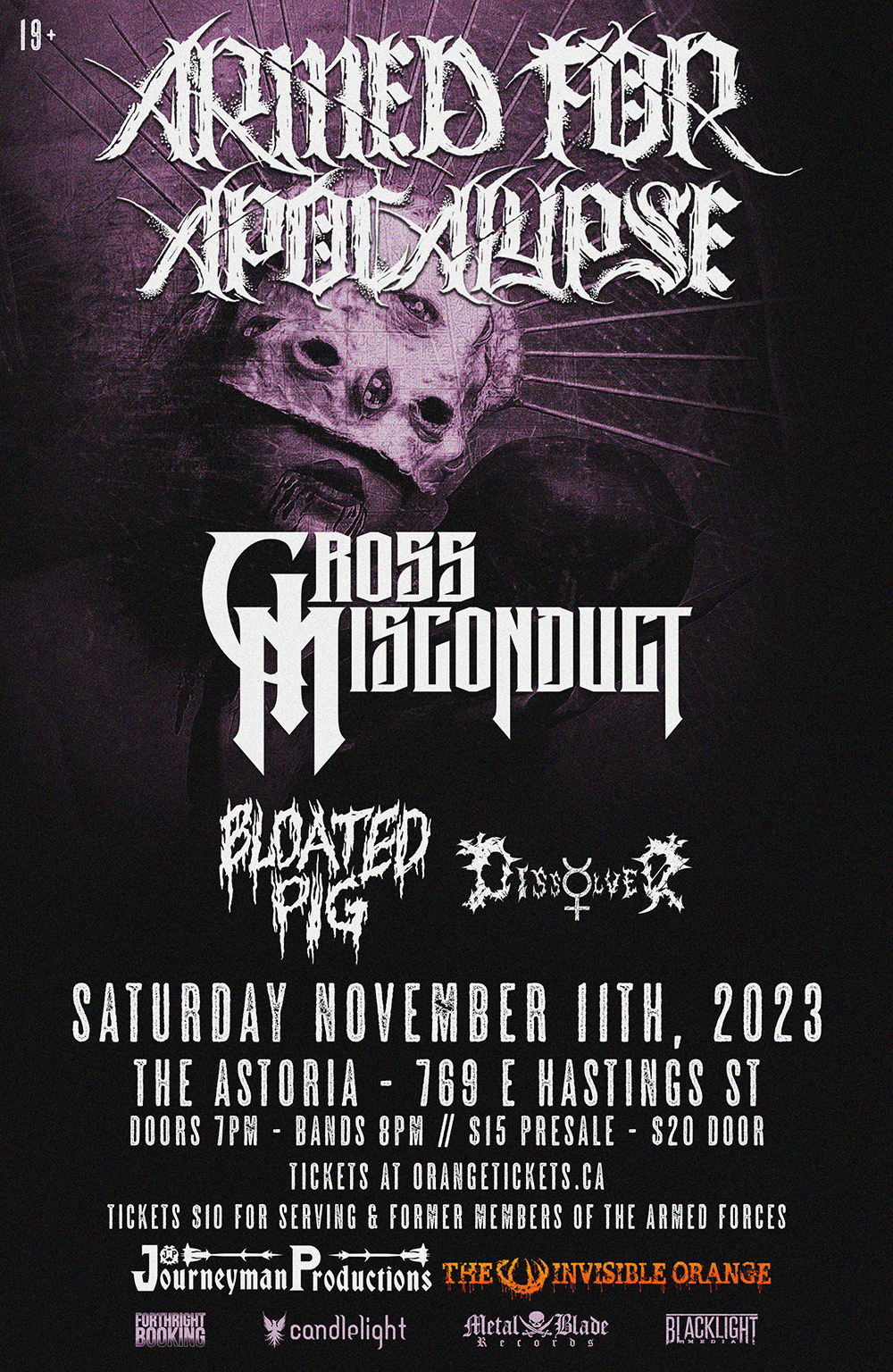 Armed For Apocalypse with Gross Misconduct, Bloated Pig, and Dissolver at The Astoria